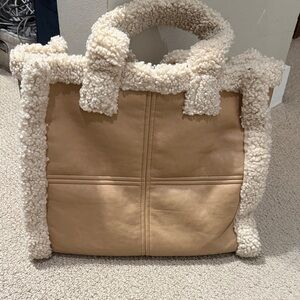 Stand Studio Beige and Cream Shearling Tote